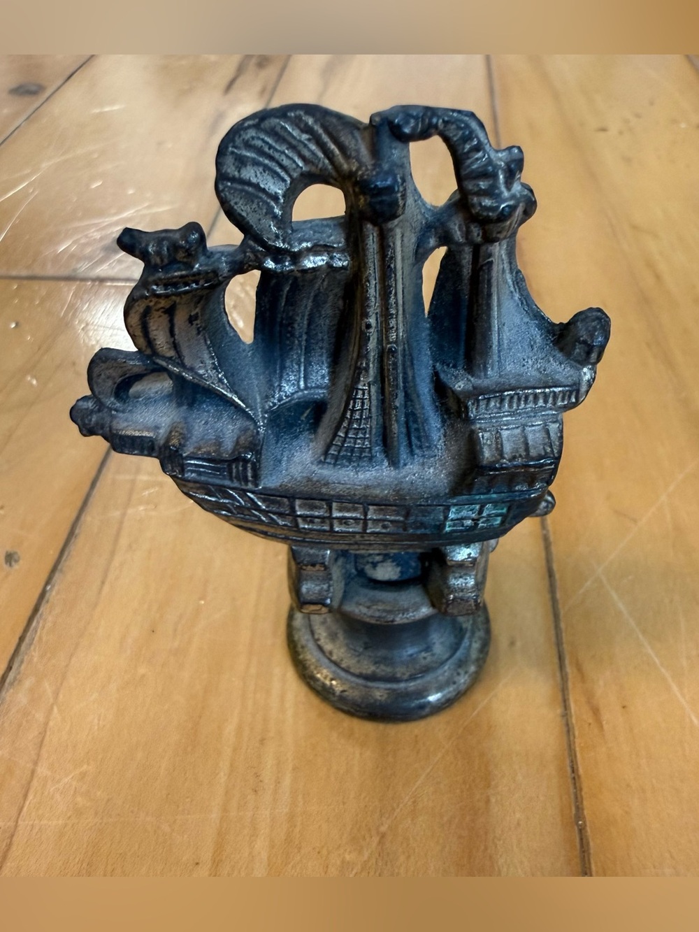 Antique-Style Black Metal Ship Figurine Decorative Accent cast paper weight